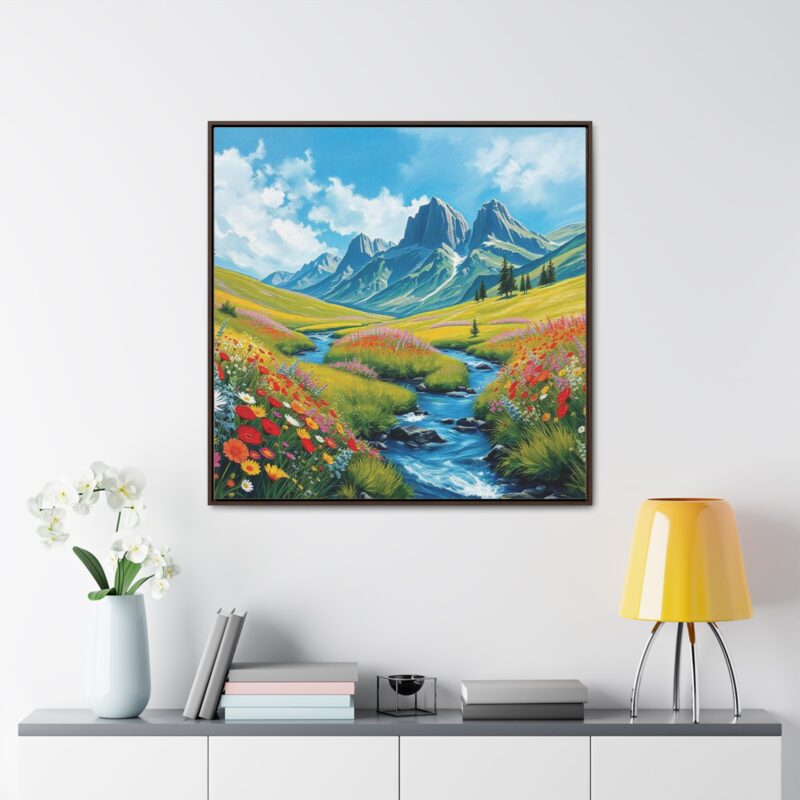 Canvas Wrap - Wildflower Meadow with Flowing Stream Square Frame Wall Art - Image 48