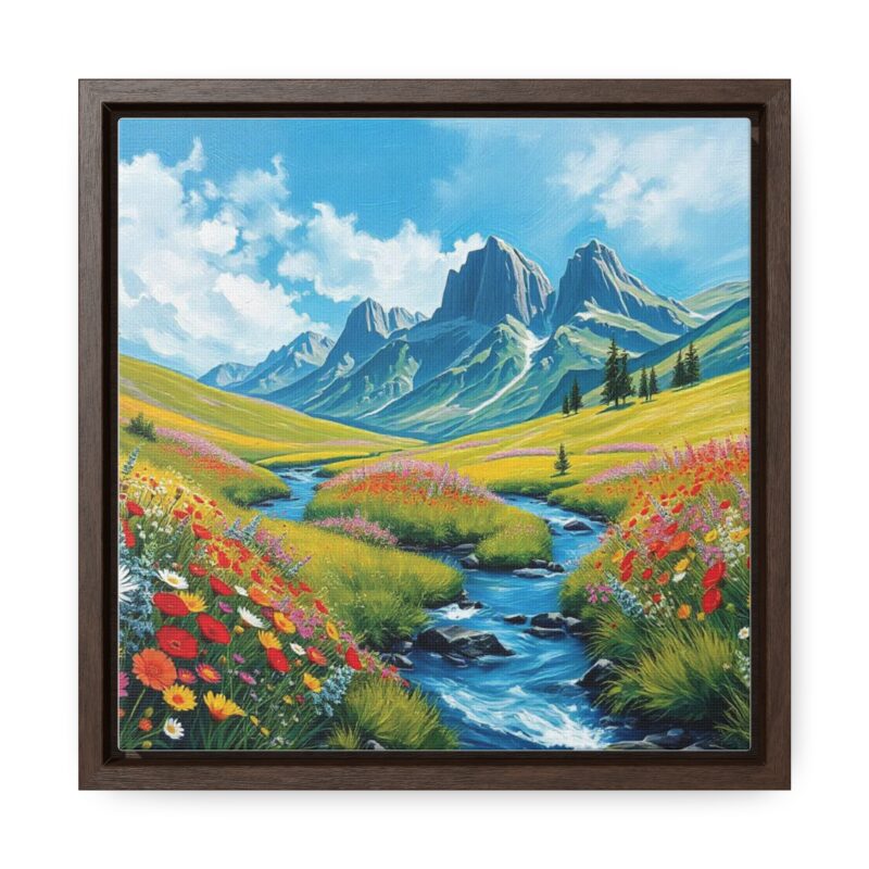 Canvas Wrap - Wildflower Meadow with Flowing Stream Square Frame Wall Art - Image 5