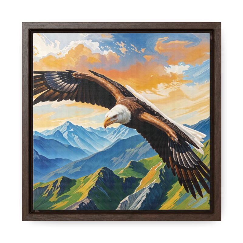 Canvas Wrap: Majestic Eagle in Flight Over Mountains - Image 17
