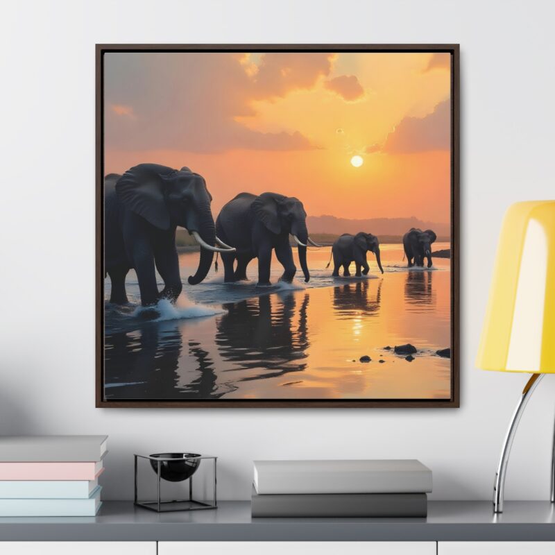 Canvas Wraps - Elephants Crossing a River at Dawn - Image 56