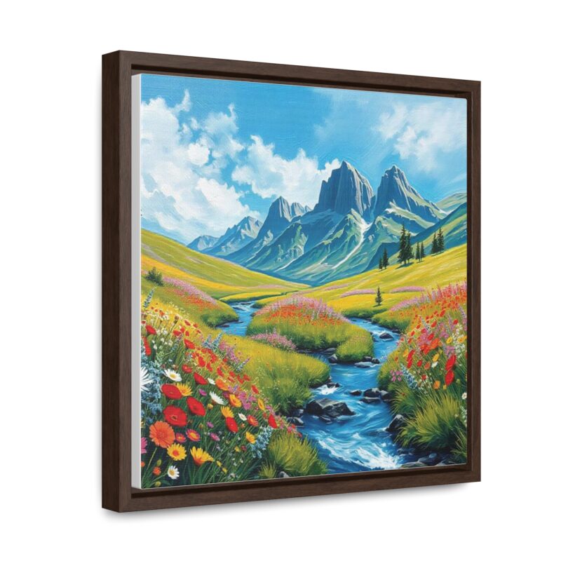 Canvas Wrap - Wildflower Meadow with Flowing Stream Square Frame Wall Art - Image 14