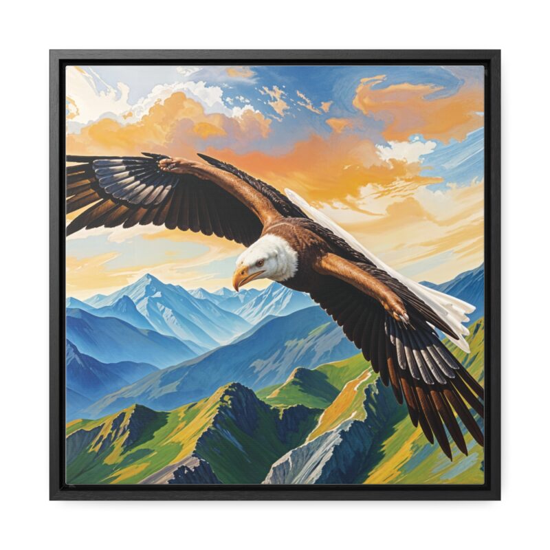 Canvas Wrap: Majestic Eagle in Flight Over Mountains - Image 25
