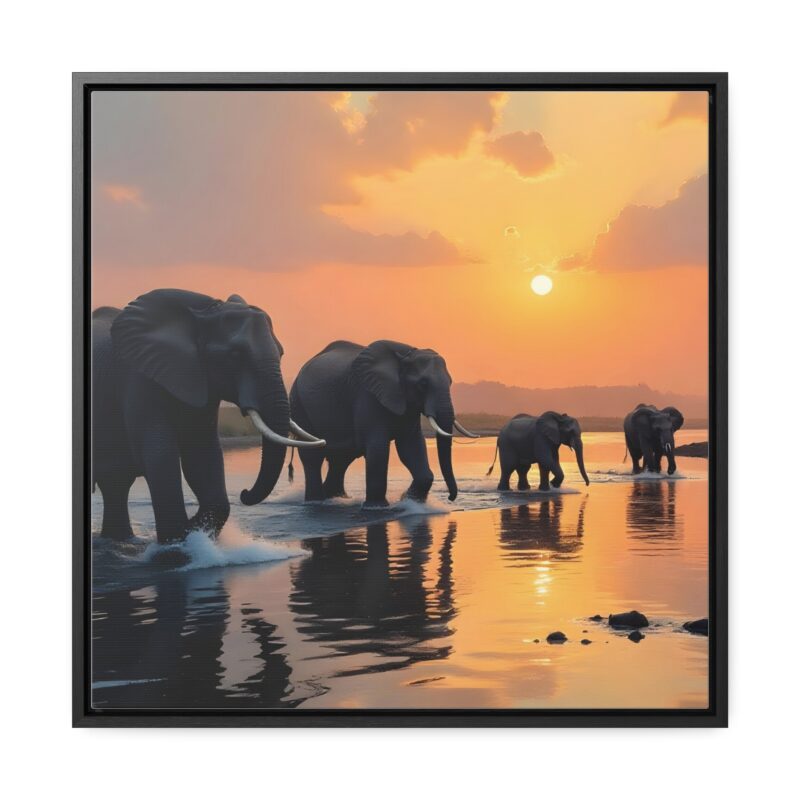 Canvas Wraps - Elephants Crossing a River at Dawn - Image 25