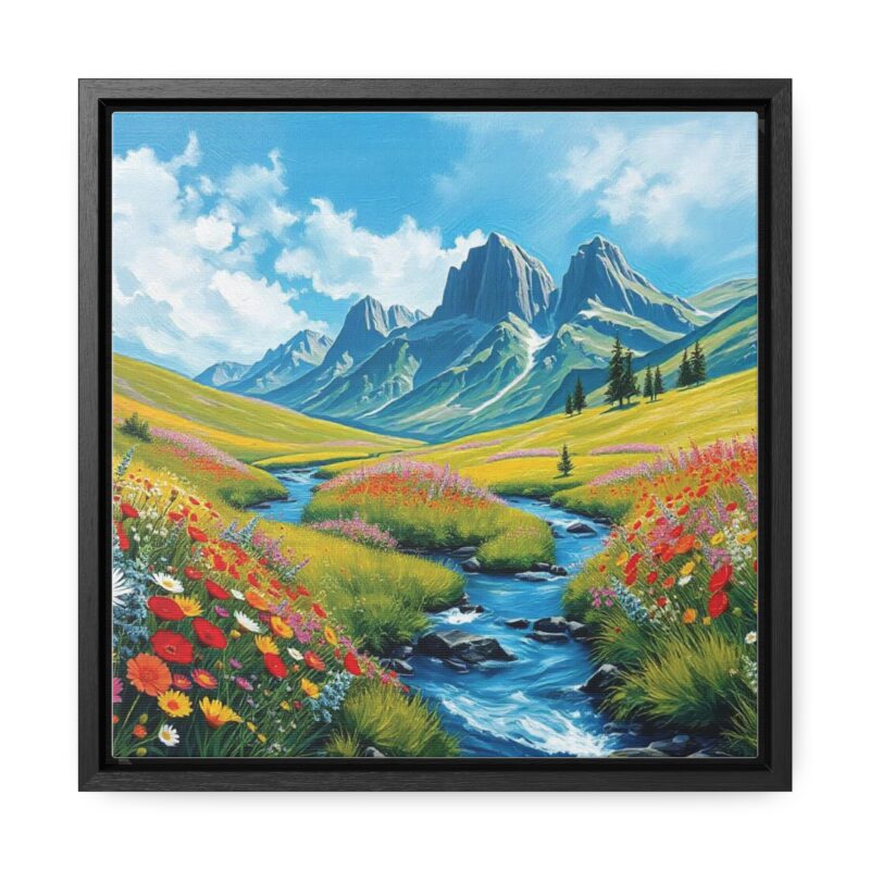 Canvas Wrap - Wildflower Meadow with Flowing Stream Square Frame Wall Art - Image 9