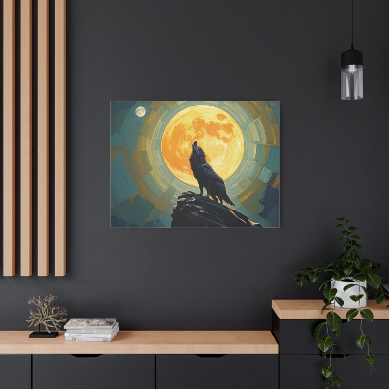 Wolf Howling at the Full Moon Canvas Print Wall Art - Image 40