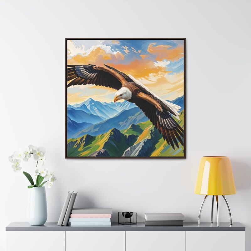 Canvas Wrap: Majestic Eagle in Flight Over Mountains - Image 56