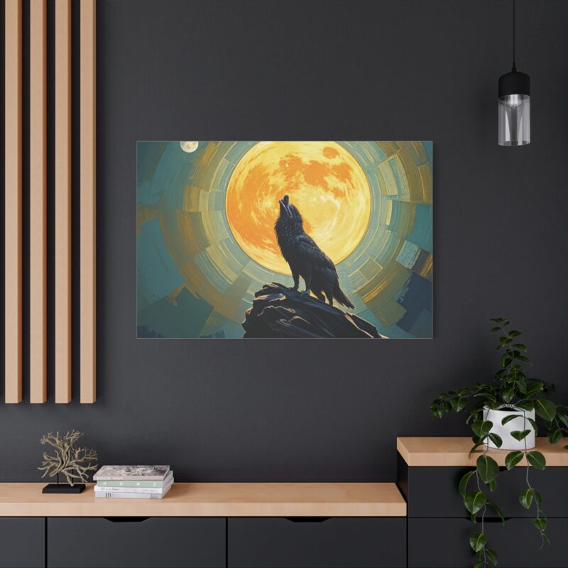Wolf Howling at the Full Moon Canvas Print Wall Art - Image 44