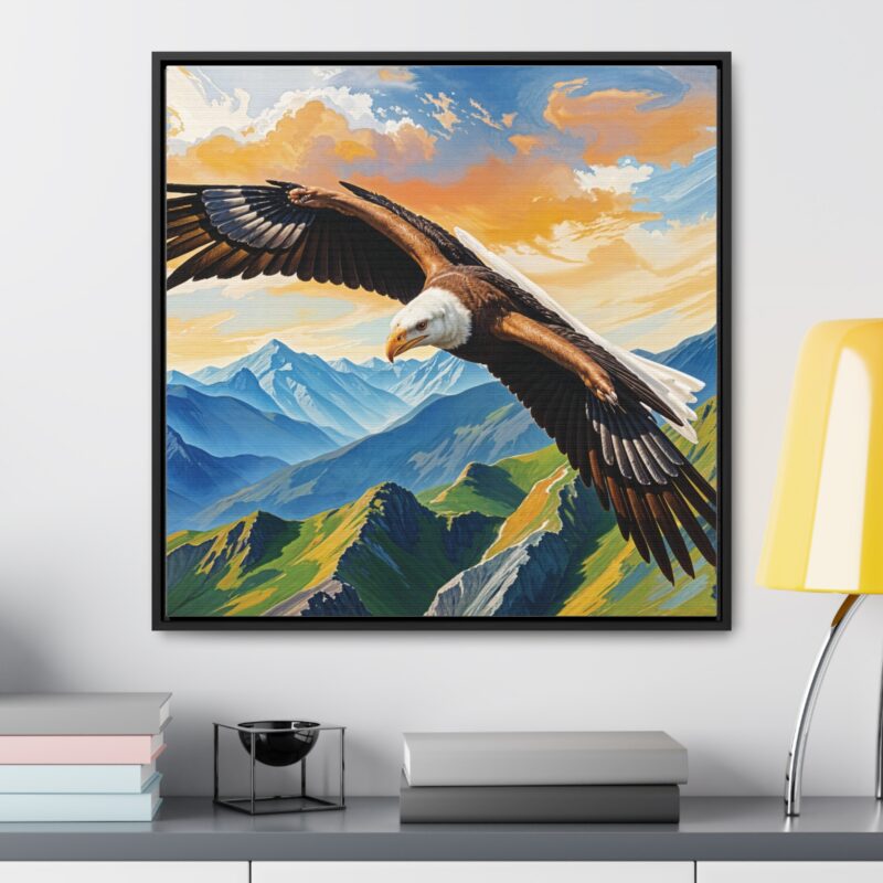 Canvas Wrap: Majestic Eagle in Flight Over Mountains - Image 44