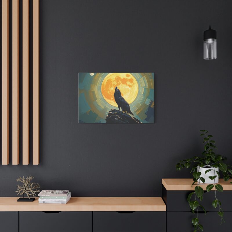 Wolf Howling at the Full Moon Canvas Print Wall Art - Image 28
