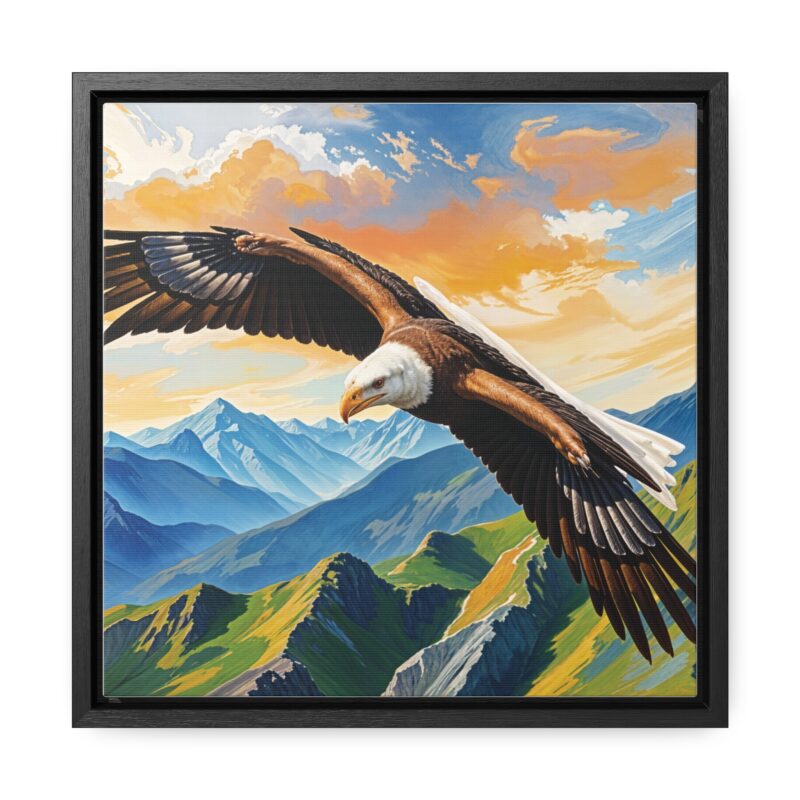 Canvas Wrap: Majestic Eagle in Flight Over Mountains - Image 21