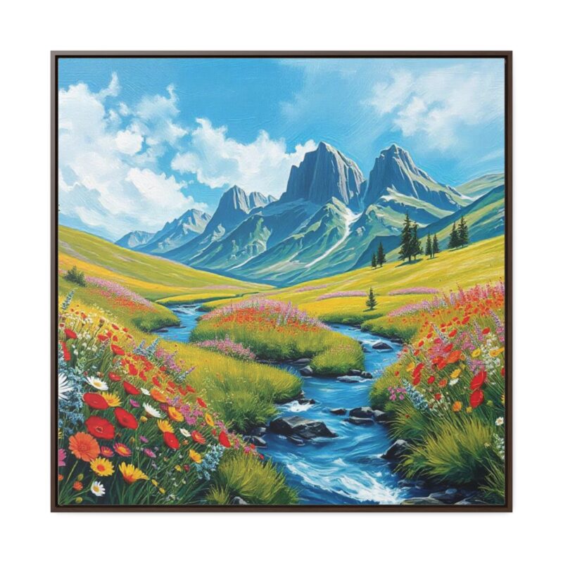 Canvas Wrap - Wildflower Meadow with Flowing Stream Square Frame Wall Art - Image 45