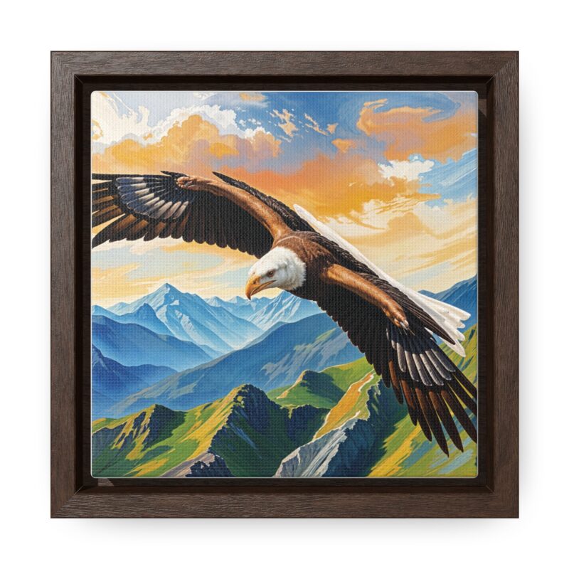 Canvas Wrap: Majestic Eagle in Flight Over Mountains - Image 9