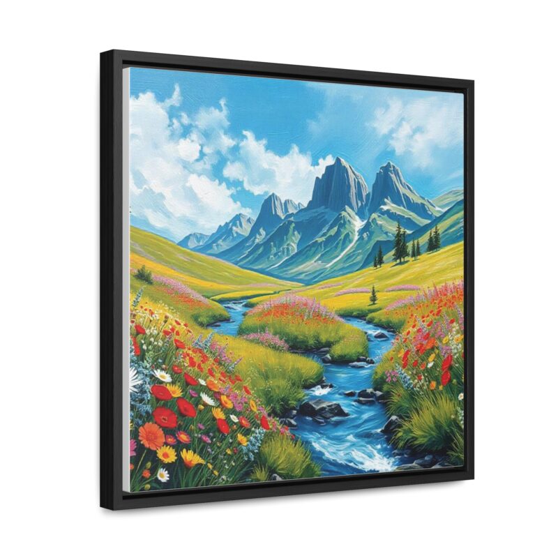 Canvas Wrap - Wildflower Meadow with Flowing Stream Square Frame Wall Art - Image 18
