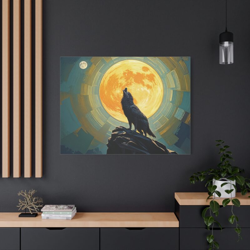 Wolf Howling at the Full Moon Canvas Print Wall Art - Image 64