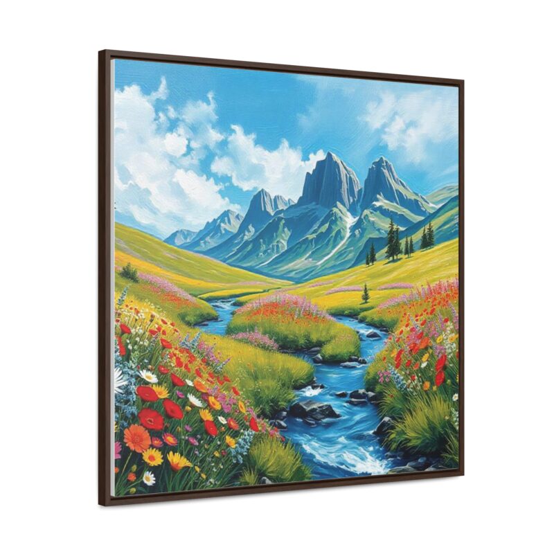 Canvas Wrap - Wildflower Meadow with Flowing Stream Square Frame Wall Art - Image 54