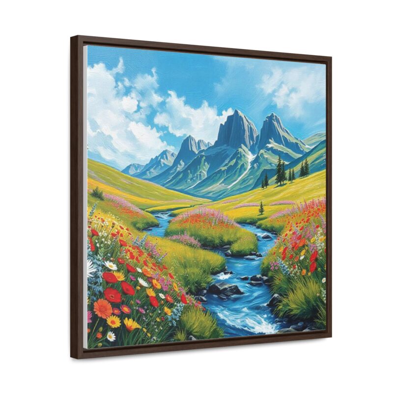 Canvas Wrap - Wildflower Meadow with Flowing Stream Square Frame Wall Art - Image 30