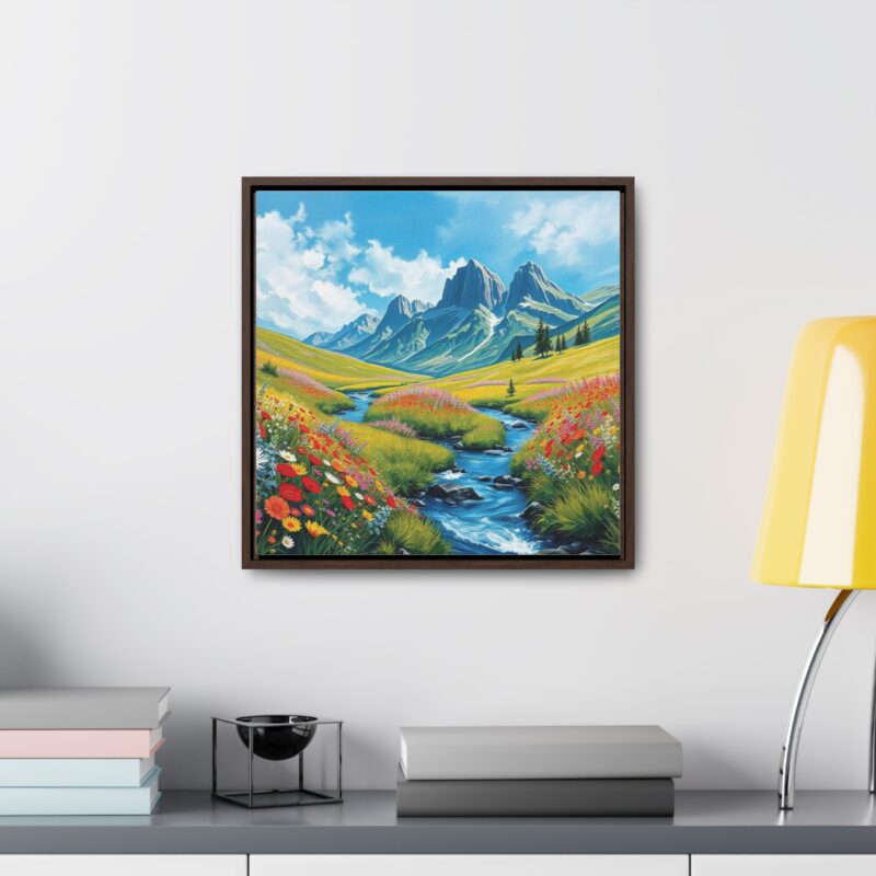 Canvas Wrap - Wildflower Meadow with Flowing Stream Square Frame Wall Art - Image 24
