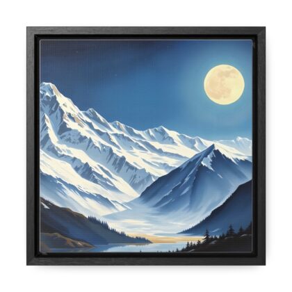 Canvas Wraps - Snow-Capped Mountains Under a Full Moon
