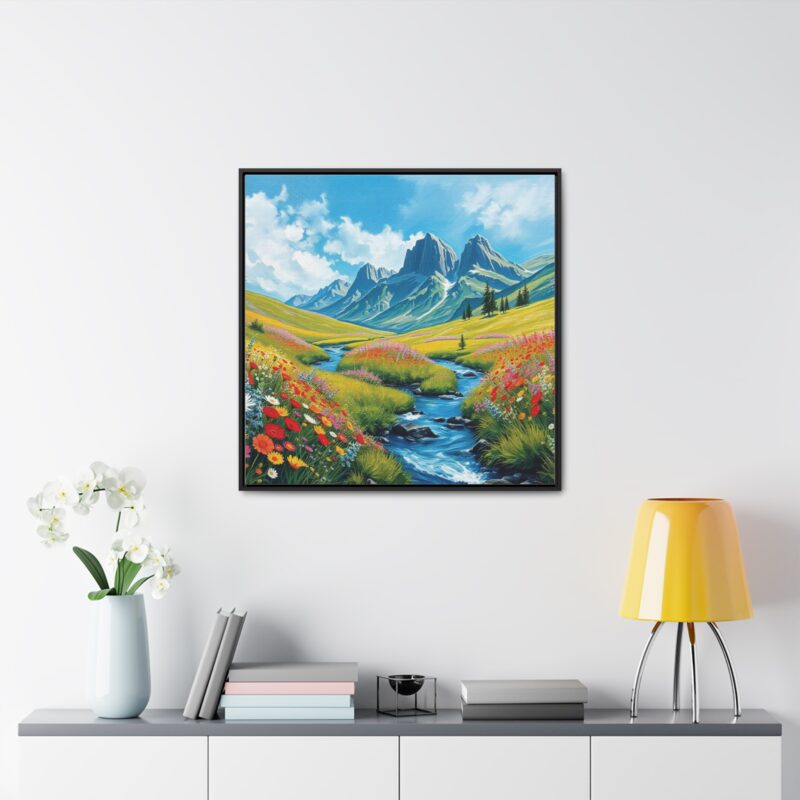 Canvas Wrap - Wildflower Meadow with Flowing Stream Square Frame Wall Art - Image 52