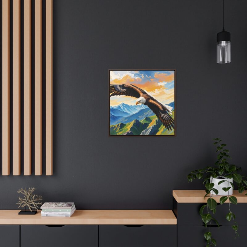Canvas Wrap: Majestic Eagle in Flight Over Mountains - Image 48