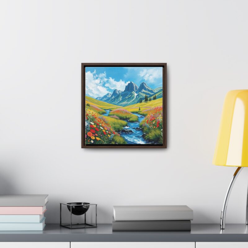 Canvas Wrap - Wildflower Meadow with Flowing Stream Square Frame Wall Art - Image 16