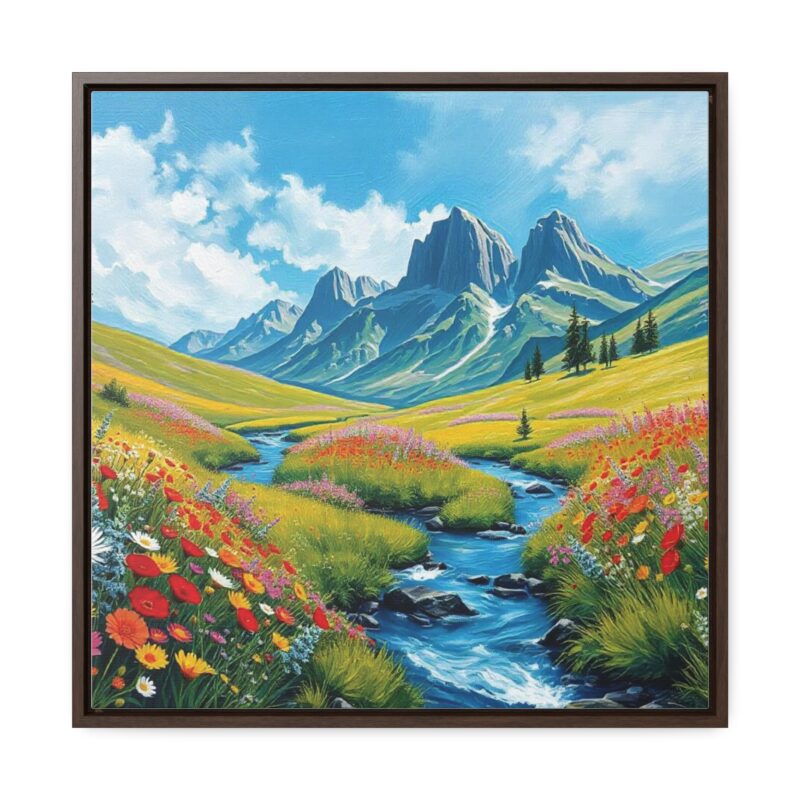 Canvas Wrap - Wildflower Meadow with Flowing Stream Square Frame Wall Art - Image 29