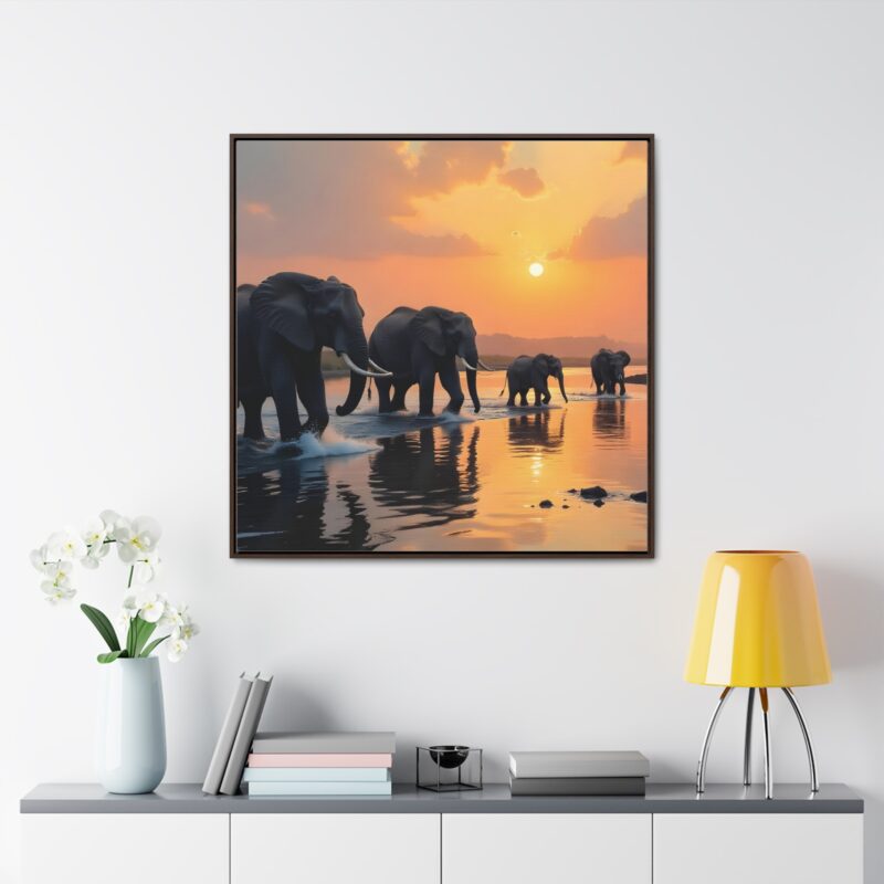 Canvas Wraps - Elephants Crossing a River at Dawn - Image 48