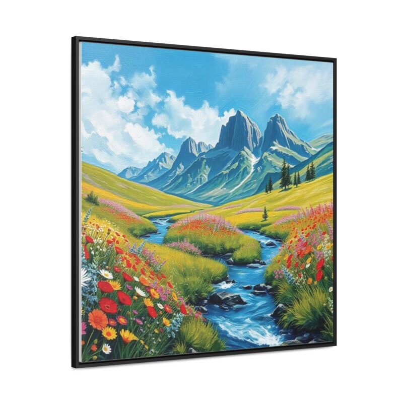 Canvas Wrap - Wildflower Meadow with Flowing Stream Square Frame Wall Art - Image 42