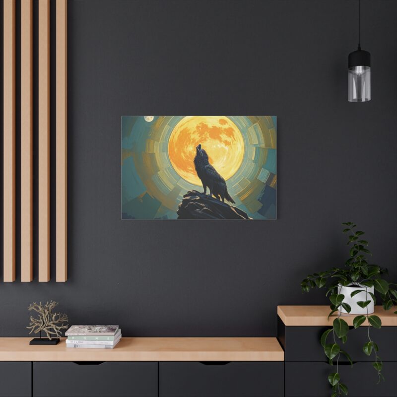 Wolf Howling at the Full Moon Canvas Print Wall Art - Image 36