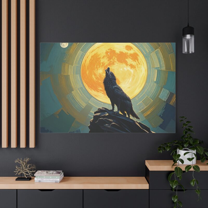 Wolf Howling at the Full Moon Canvas Print Wall Art - Image 68