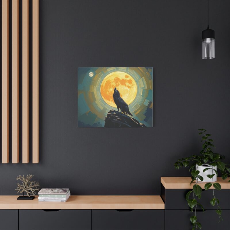 Wolf Howling at the Full Moon Canvas Print Wall Art - Image 48