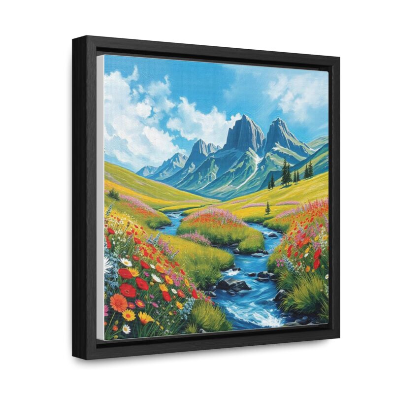 Canvas Wrap - Wildflower Meadow with Flowing Stream Square Frame Wall Art - Image 2